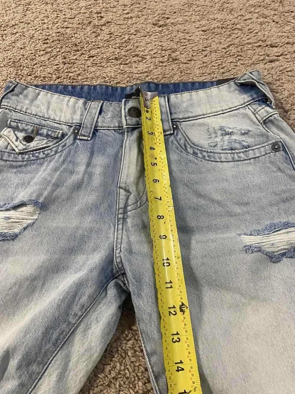 True Religion Ricky Shorts Mens 29 Blue Denim Relaxed Fit Distressed Bermuda